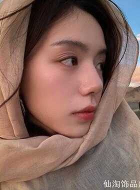 棉麻质感素色头巾女西北出游打卡纱巾百搭遮阳海边沙滩度假大丝巾