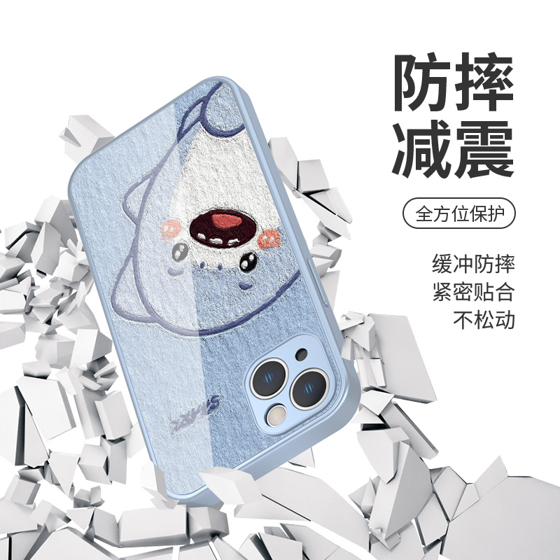 适用苹果15promax手机壳小鲨鱼iPhone13新款14可爱12mini恐龙xsmax情侣11油画风8plus简约7p女款xs玻璃se3/xr - 图1
