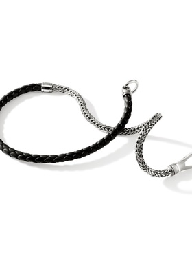 JH黑色手链皮革925银小众