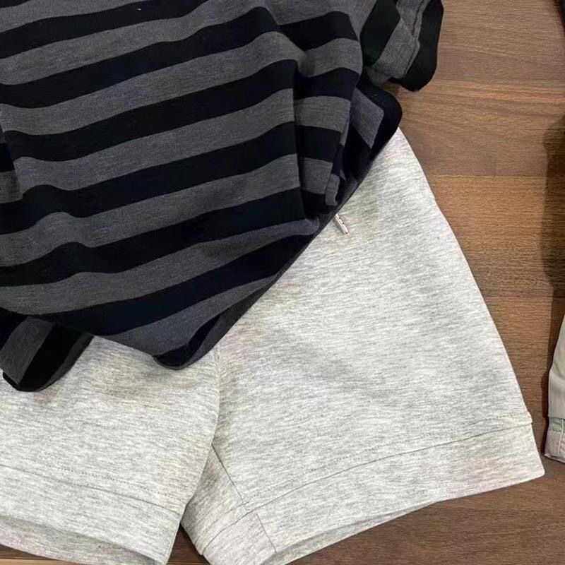 儿童纯棉套装2025夏季新款男童中小童洋气条纹休闲上衣短裤两件套,淘宝优惠券,粉丝福利购,淘宝优惠卷