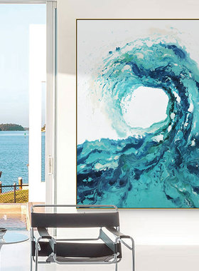 客厅海浪沙发背景装饰画手绘油画