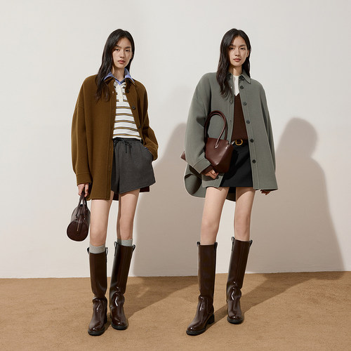 OCHIRLY欧时力 澳大利亚100%羊毛双面呢廓形外套女2024秋冬新品 - 图2