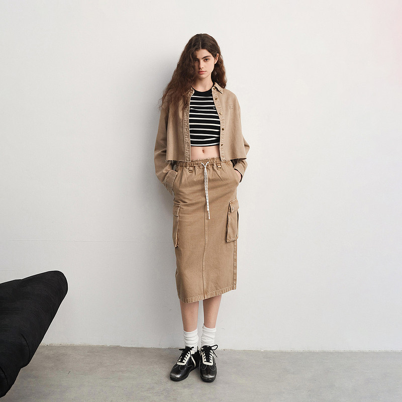 【可机洗澳大利亚100%羊毛】ochirly欧时力条纹短袖针织毛衣25春