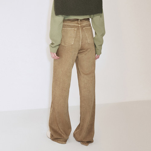 OCHIRLY欧时力 纯棉直筒牛仔长裤女阔腿宽松显瘦休闲2024秋季新品 - 图1