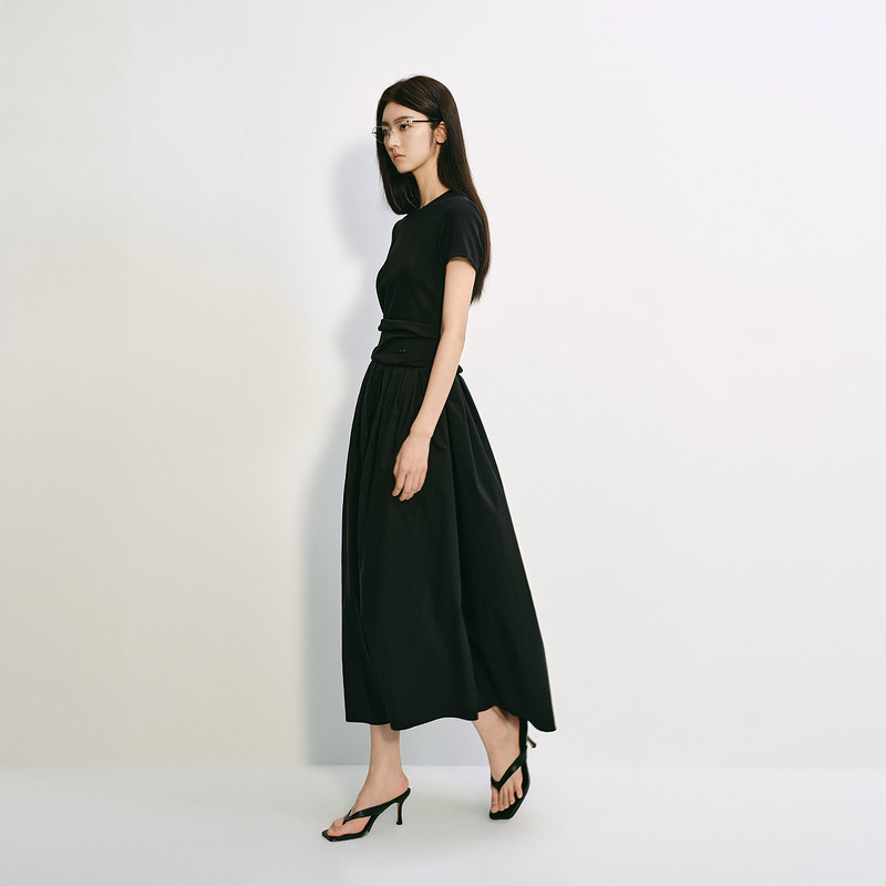 OCHIRLY欧时力 褶饰A字连衣裙长裙法式复古气质显瘦2025夏季新品