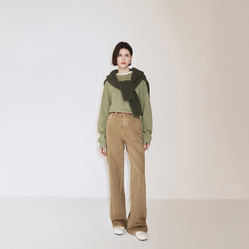 OCHIRLY欧时力 纯棉直筒牛仔长裤女阔腿宽松显瘦休闲2024秋季新品 - 图0