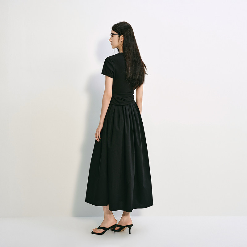 OCHIRLY欧时力 褶饰A字连衣裙长裙法式复古气质显瘦2025夏季新品