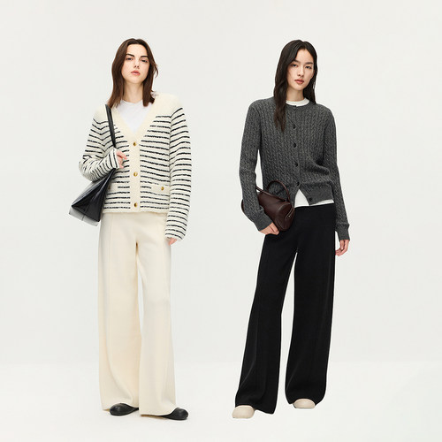 OCHIRLY欧时力 羊毛阔腿毛织长裤女直筒宽松休闲通勤2025秋季新品 - 图2