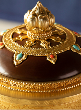 电动转轮藏式转动筒装饰摆件金桶转筒插电转金轮语狮子缩微