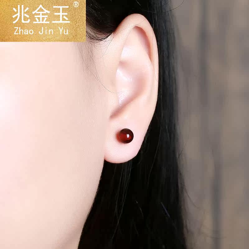 正品琥珀血泊女款925银镶嵌耳钉 兆金玉耳环