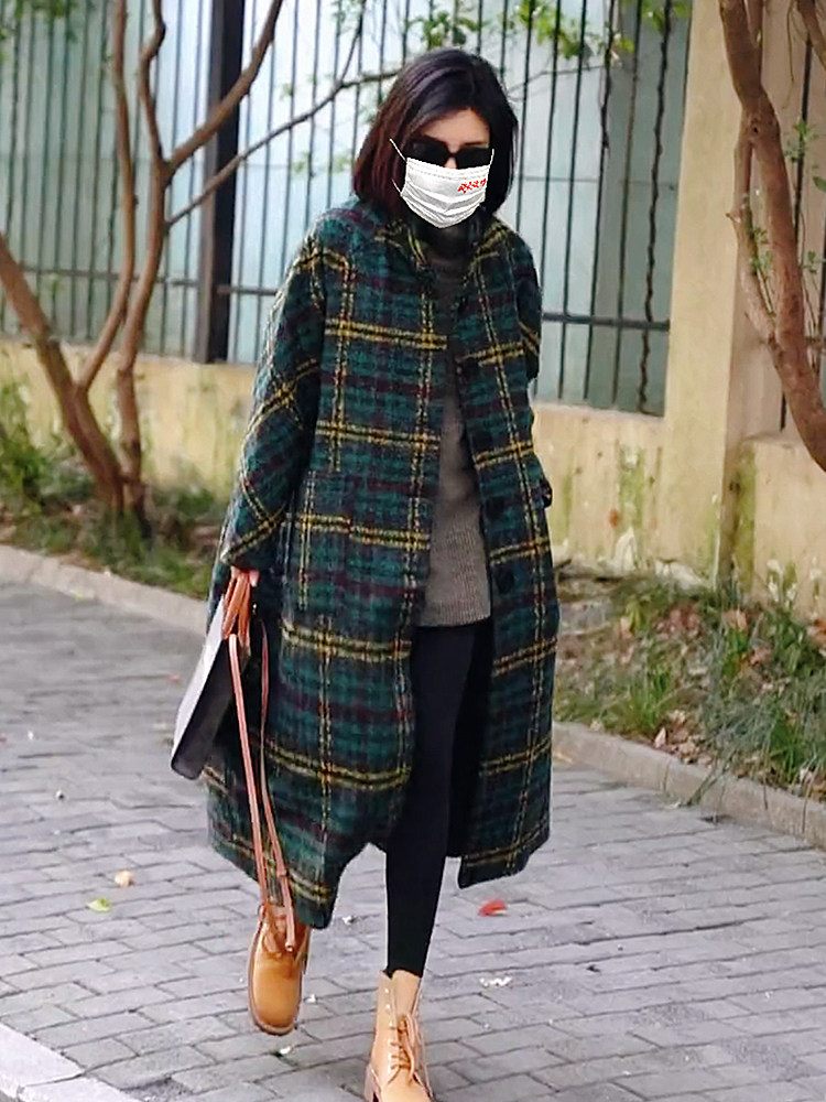 欧版复古格子毛呢外套女2023年新款加棉加厚宽松呢子大衣显瘦外套,淘宝优惠券,粉丝福利购,淘宝优惠卷