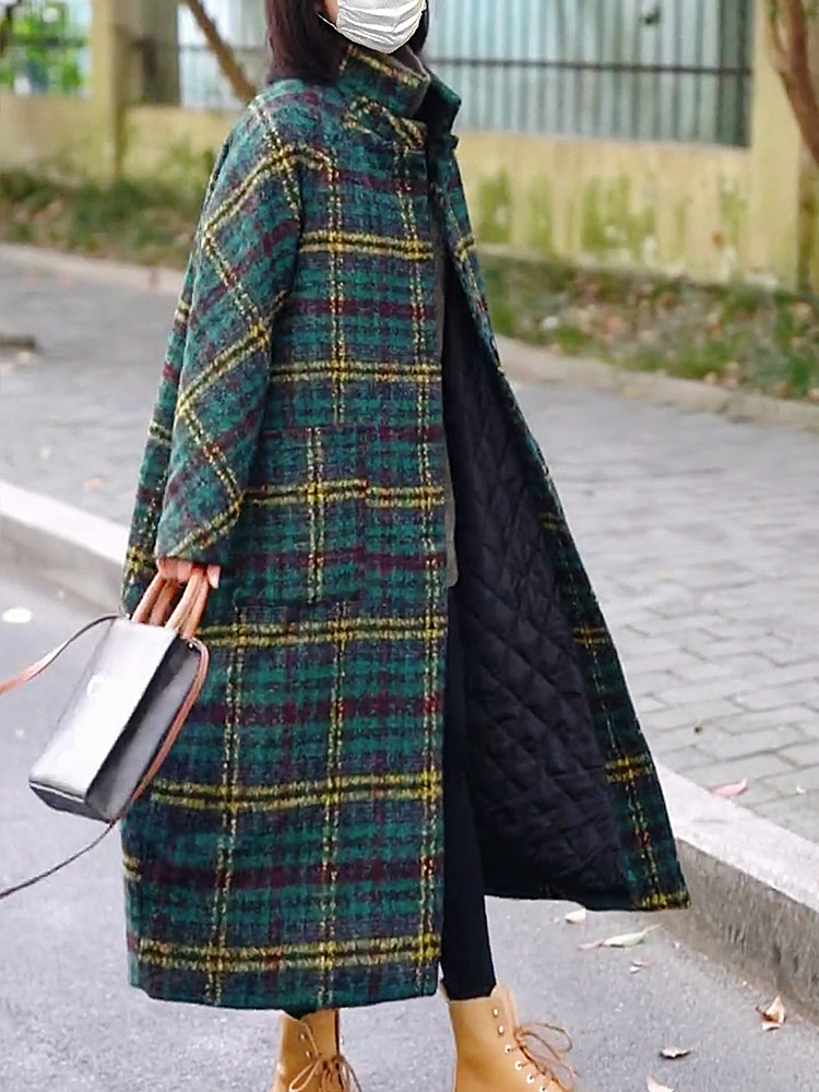 欧版复古格子毛呢外套女2023年新款加棉加厚宽松呢子大衣显瘦外套,淘宝优惠券,粉丝福利购,淘宝优惠卷