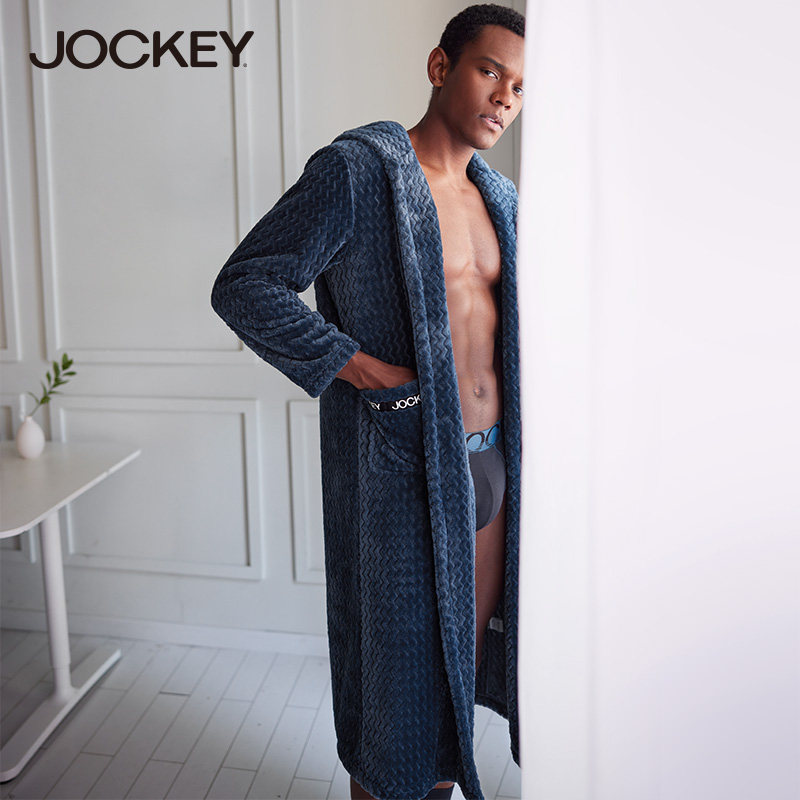 Jockey双面加绒法兰绒长袖睡袍男士宽松保暖居家长款浴袍男秋冬款,淘宝优惠券,粉丝福利购,淘宝优惠卷