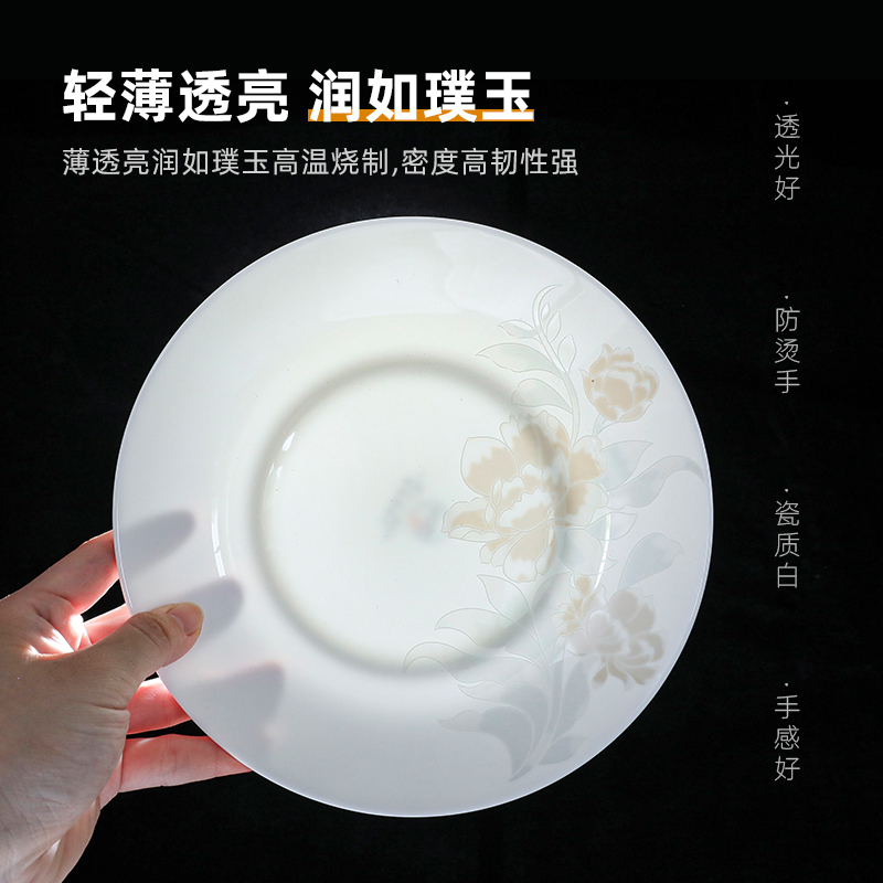 家用骨瓷浅盘创意早餐碟子景德镇纯白盘子6个装圆形菜盘简西餐盘 - 图2