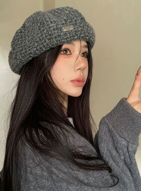 秋冬保暖针织贝雷帽女显脸小