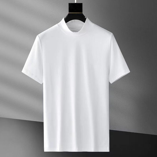 Turtleneck short-sleeved cotton t-shirt slim fit men's casual shirt
