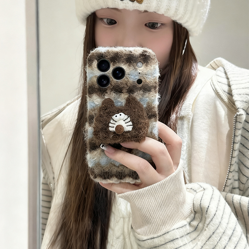 毛绒蓝棕条纹适用OPPOA5Pro手机壳A3x立体a98/A97毛茸茸a93s/a92s秋冬a96/a95绒布a58/a575G卡通a56/a55女A6 - 图2