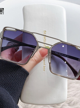 新款太阳镜时尚摩登金属墨镜欧美跨境大框眼镜显瘦沙滩遮阳镜