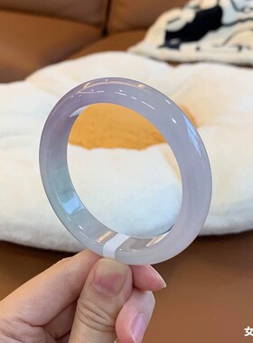 紫罗兰飘紫翡翠手镯女天然缅甸冰糯种翡翠冰透细腻紫玉镯子年轻款