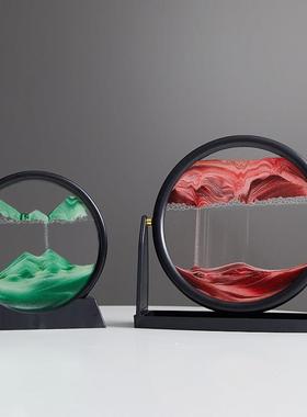 创意翻转流沙绘画饰品艺术玻璃沙漏客厅办公室桌面装饰乔迁礼物