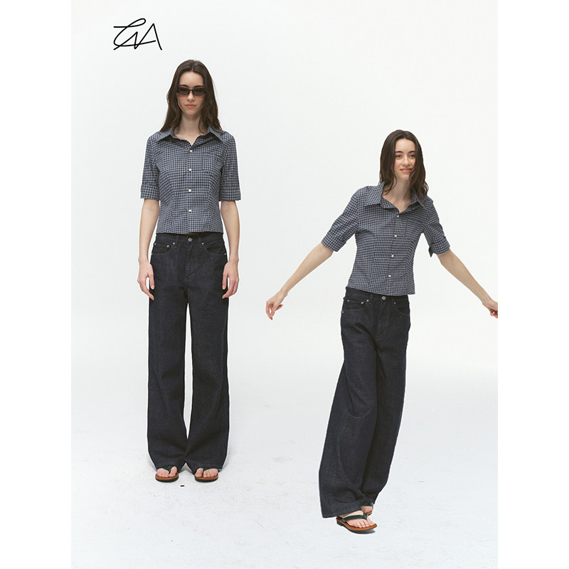 CountryMoment 原色直筒工装牛仔裤女黑色新款休闲宽松显瘦阔腿裤 - 图1