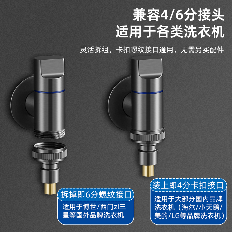 迷你全铜洗衣机专用水龙头接头4/6分通用防脱落家用全自动止水阀 - 图1