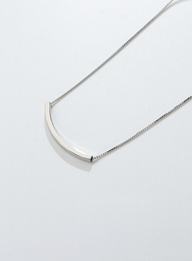 s925纯银微笑方管项链女韩版简约锁骨链短款长弯管笑脸吊坠银