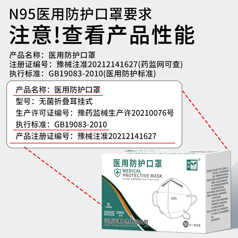 祥禾n95医用防护口罩一次性医疗级别正品医生用成人独立装灭菌型 - 图0