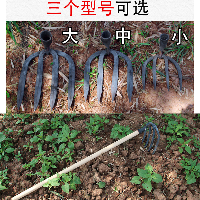 四齿耙锻打铁耙子翻土种菜钉耙松土水泥耙菜园开垦赶海农用锄耙-图1