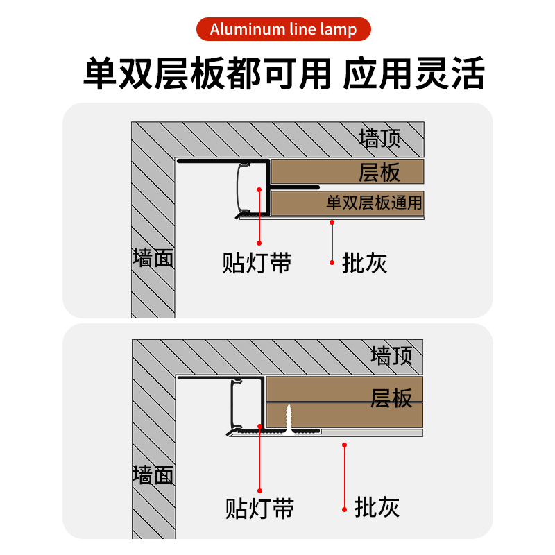 极窄阴影缝线条灯侧发光悬浮吊顶洗墙灯槽天花收口Z型反光槽型材-图3