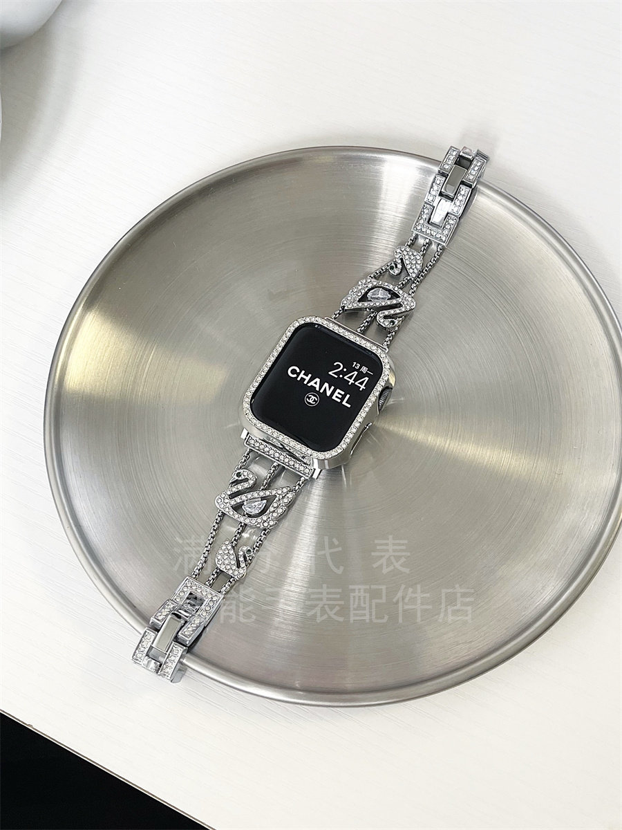 高奢施华洛天鹅镶钻金属适用于苹果appleiwatch78910手表带6543SE - 图2