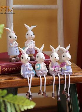 婚庆季 卡哇伊小咪兔吊脚兔子情侣装饰摆设送礼 树脂吊脚娃娃