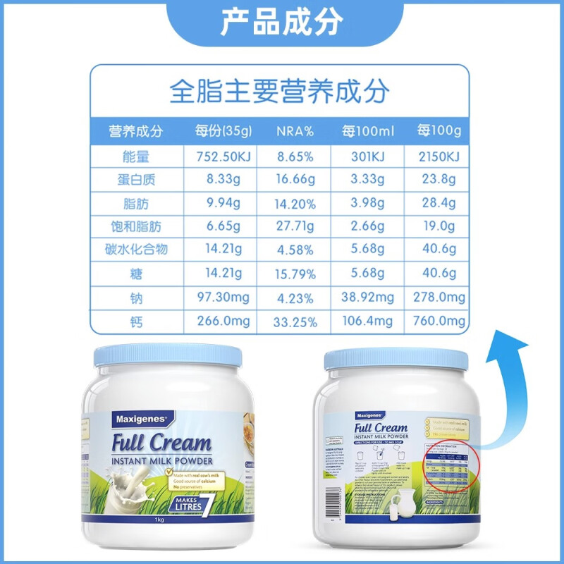 美可卓蓝胖子全脂牛奶粉1kg/罐正品长寿大药房官方旗舰店cs - 图1