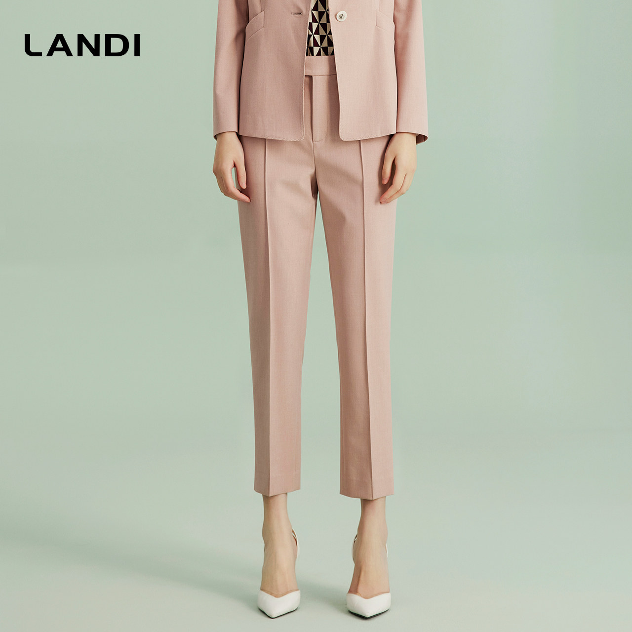 LANDI裸粉色修身显瘦高腰直筒长裤女西装裤春新品,淘宝优惠券,粉丝福利购,淘宝优惠卷