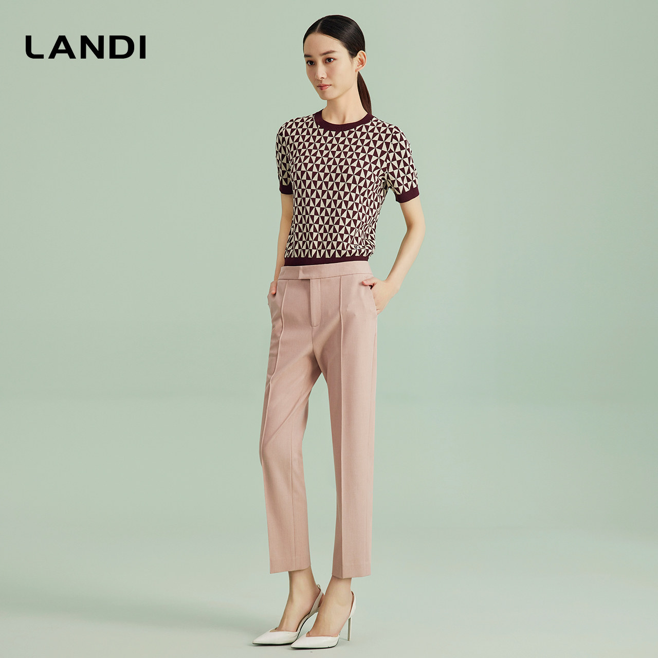 LANDI裸粉色修身显瘦高腰直筒长裤女西装裤春新品,淘宝优惠券,粉丝福利购,淘宝优惠卷