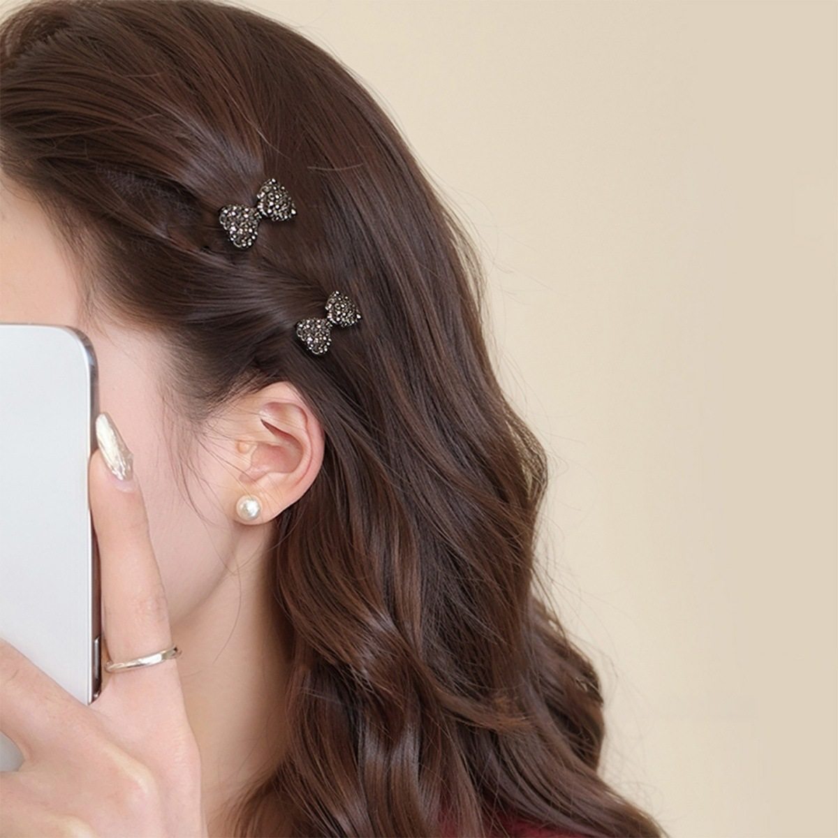 迷你灰水钻蝴蝶结发夹侧边夹轻奢高级感前额碎发夹可爱小夹子发卡,淘宝优惠券,粉丝福利购,淘宝优惠卷