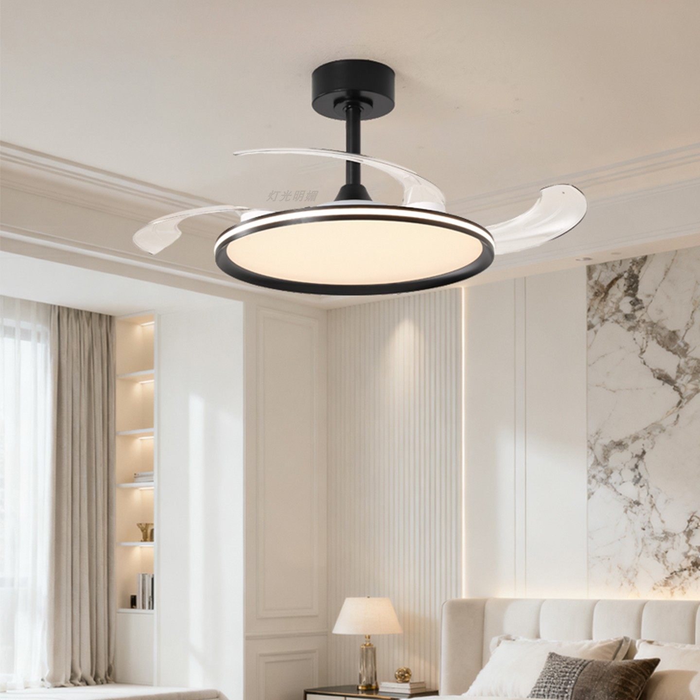 灯光明媚风扇灯具餐厅极简简约照明智能静音吊扇一体隐形卧室护眼,淘宝优惠券,粉丝福利购,淘宝优惠卷