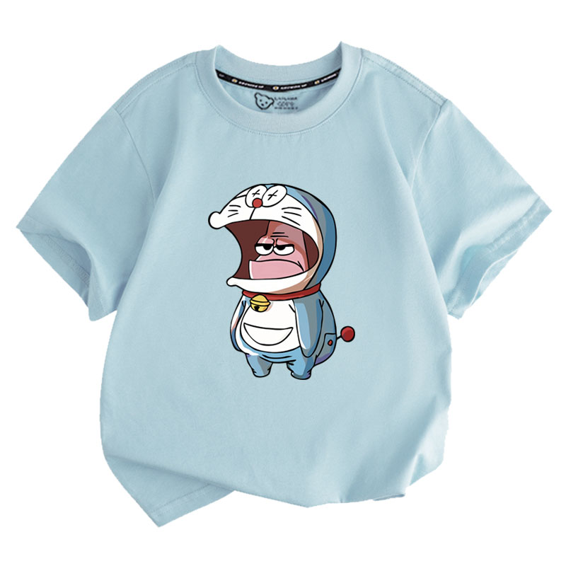 源同款哆啦A梦宇航员联名海绵宝宝派大星短袖t恤衫男女儿童装半袖
