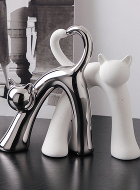 贝汉美创意陶瓷酒柜装饰品摆件猫客厅电视柜家居动物桌面摆件