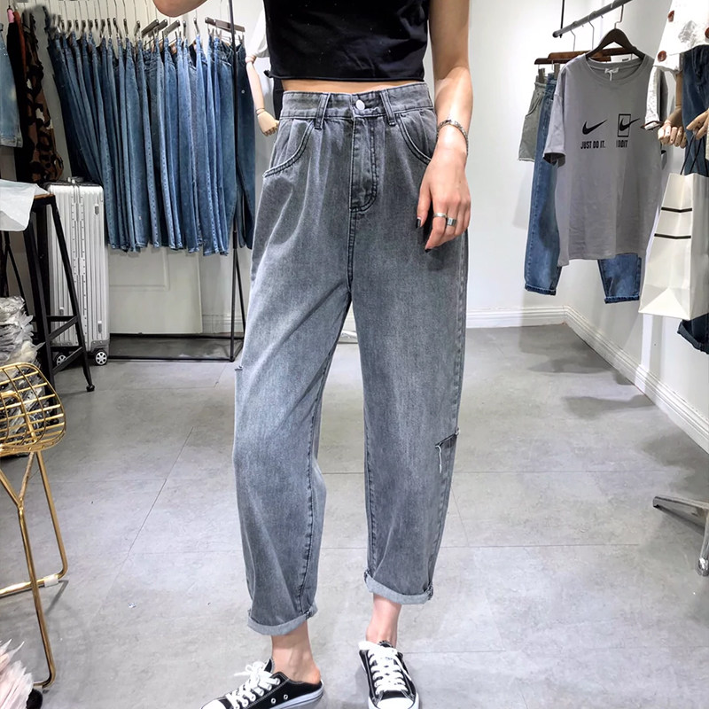 高腰宽松破洞软夏季新款显瘦牛仔裤 郝丽人牛仔裤