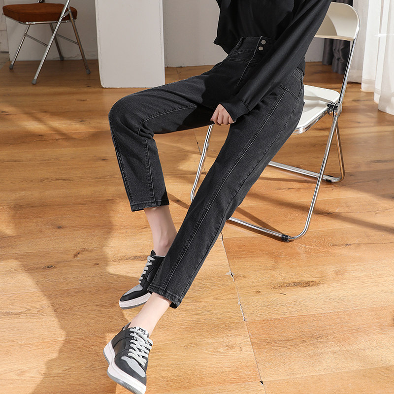 黑色直筒子女2022年新款显瘦牛仔裤 郝丽人牛仔裤
