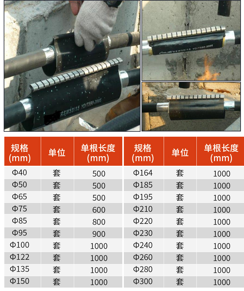 拉链式热缩管电缆修补片3倍带胶防水包覆片电缆连接开口式外护套-图3