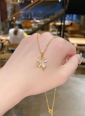 韩版四叶猫眼石钛钢锁骨链