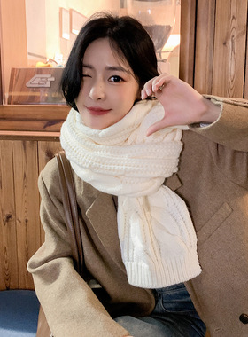 韩版麻花针织加厚围巾女