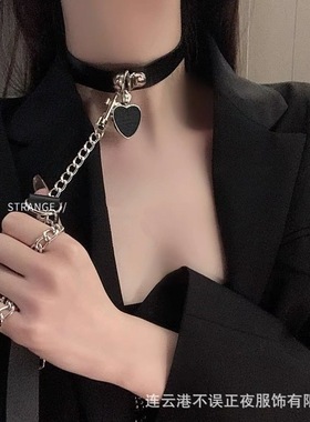 爱心牵引绳子项圈情侣调女链子
