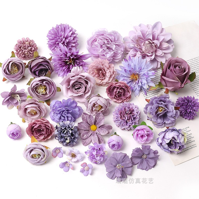 紫色系仿真花朵假花绢花 diy手工花环头饰发饰服饰辅料婚庆布景-图3