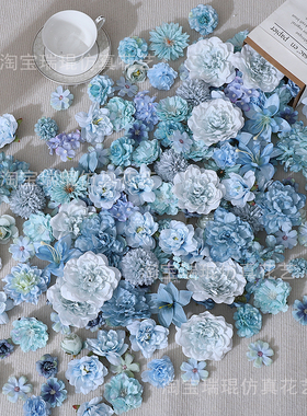仿真蓝色系混搭花朵diy手工材料