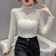 Qi Ru half turtleneck lace lace inner layered frayed lace shirt