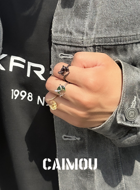 CAIMOU灵蛇月亮戒指暗黑风男女款