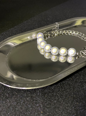 钛钢小众设计感情侣手串反光珍珠